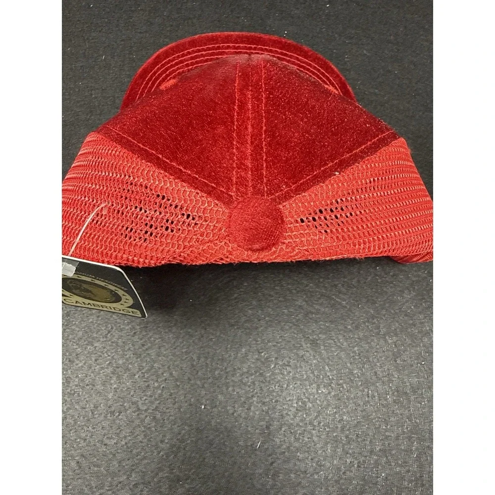 Cambridge Red Velvet Trucker Hat Snapback Mesh Back Flat Bill Cap NWT